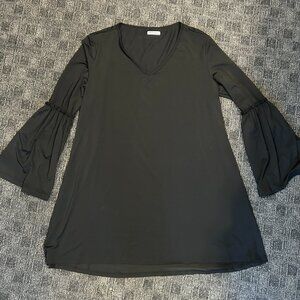 Meaneor long ruffle bell sleeve tunic top black XL